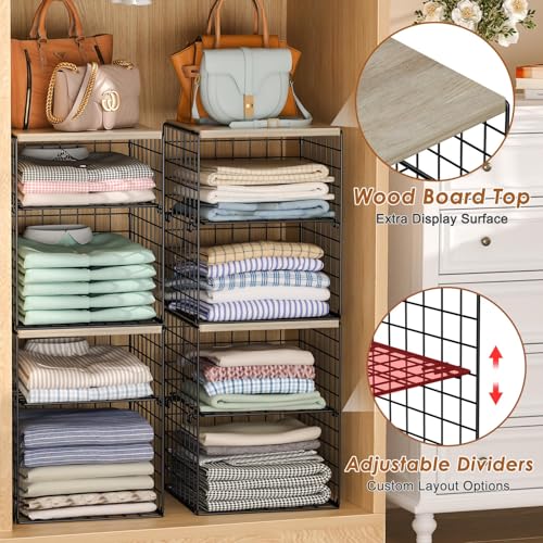 4 Tier Stackable Closet Organizers and Storage (Black-4 Tier)