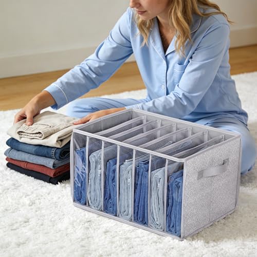 Pants Organizer Jeans Organizer for Closet (Grey Pattern)