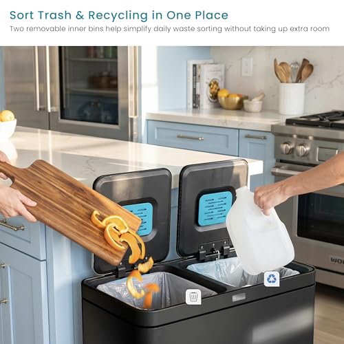 16 Gallon Kitchen Trash Can with Dual Compartments (Black / 16 Gallon)