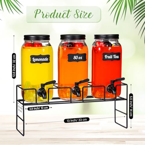 3 Pack 80 oz Glass Beverage Dispenser with Stand (Black)