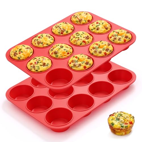 12 Cups Silicone Muffin Pans for Baking (12-Cup Regular)