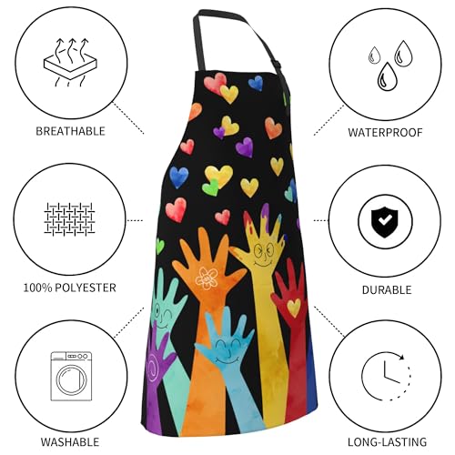 Painting Artist Apron with 2 Pockets Colorful Adjustable Painter Art Apron for Women Men (33" x 28"(Pack of 1) / Colorful Hands Black)