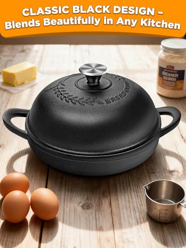 Dutch Oven Bread Baking Pot with Lid 6QT Enameled Cast Iron Oven (Matte Black)