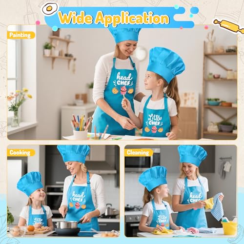 R HORSE Adult Kid Apron and Chef Hat Set (Blue)