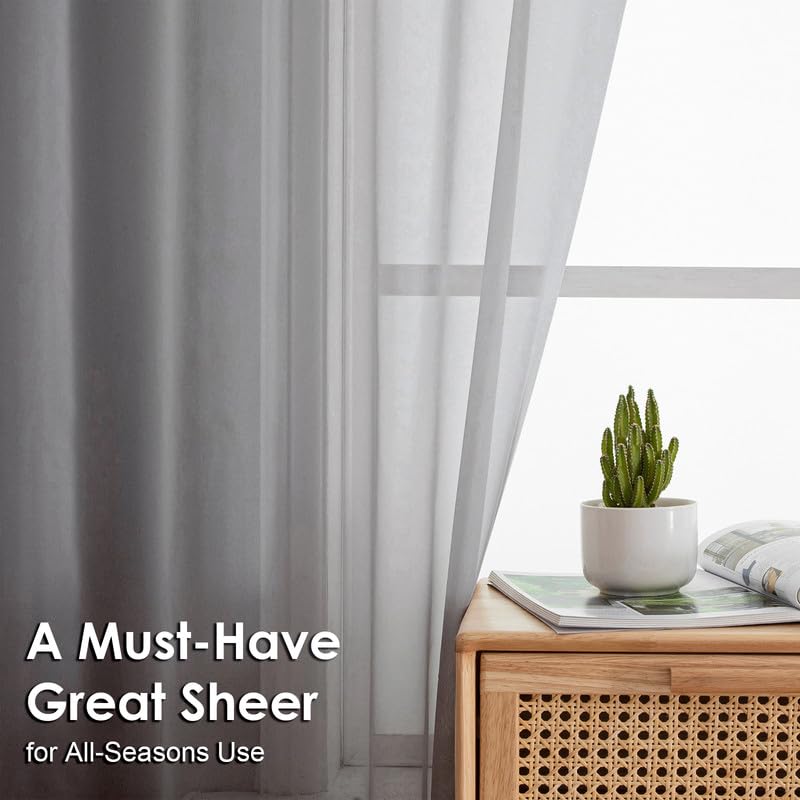 Charcoal Grey Sheer Curtains 90 Inches Long 2 Panels (Charcoal Grey / 42"W x 90"L (Pack of 2))