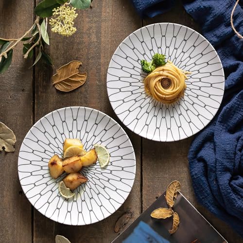 10 Inch Dinner Plates Set of 6 (White plates with black grid / 10 inch)