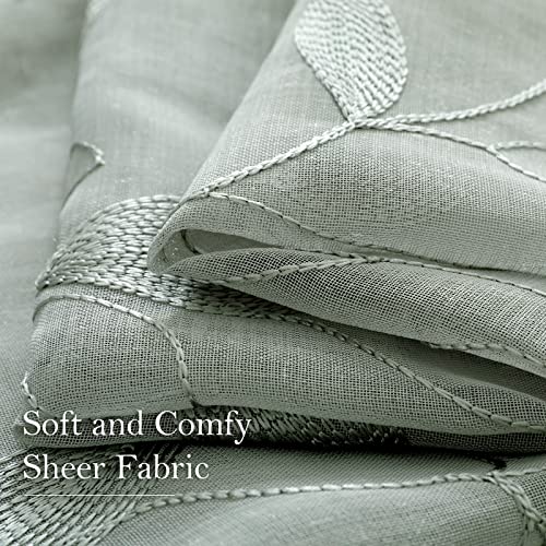 Sage Green Sheer Curtains Leaf Embroidered (52"W x 96"L (Pack of 2) / 1-sage Green)