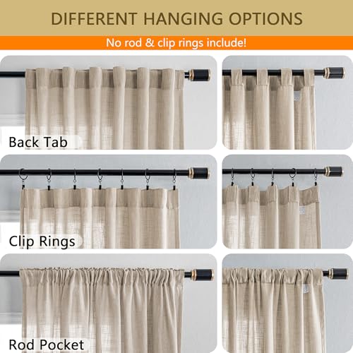 Cotton Curtains for Living Room Farmhouse Semi Sheer Light Filtering for Windows (50"W x 80"L (Pack of 2) / Taupe)