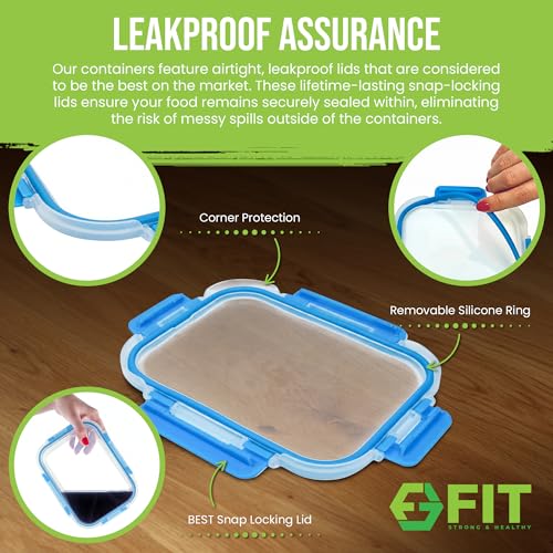 Glass Meal Prep Containers 2 and 3 Compartments (Blue (2,3 compartment - 4 pack, 32 oz))