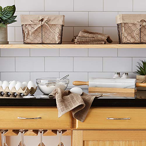 Basic Terry Collection Solid Windowpane Dishcloth Set (Stone / 12x12")