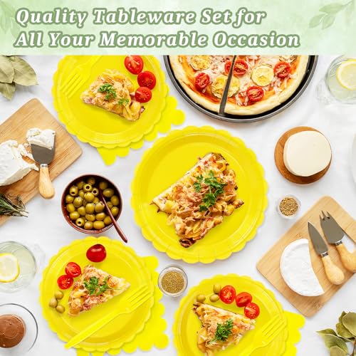 75 Yellow Plates Plates and Napkins&Forks Disposable Set for Party (Yellow 75 Plates Set / 7-inch Set)