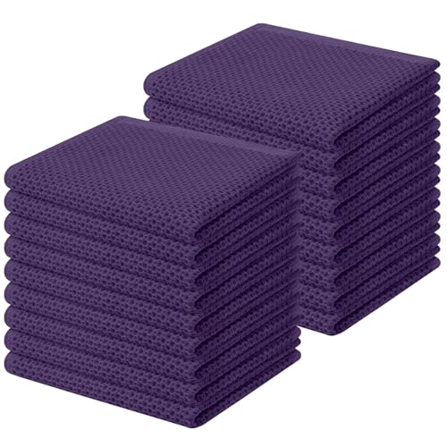 100% Cotton Waffle Weave Kitchen Dish Cloths 18 (Eggplant / 12 X 12 - 18 Pack)