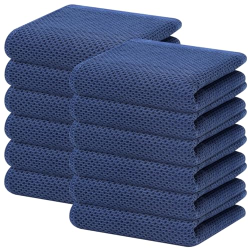 100% Cotton Waffle Weave Kitchen Dish Towels 12 (Navy Blue / 13 X 28 - 12 Pack)
