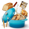 5QT Enameled Cast Iron Dutch Oven for Bread Baking with Lid (Teal / 5 QT (Bread Pan))