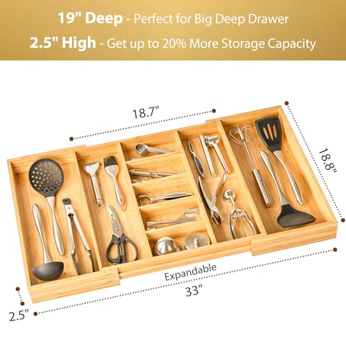 Extra Large Expandable Kitchen Drawer Organizer for Utensil and Junk (For Utensil (19"~33" x 19"))