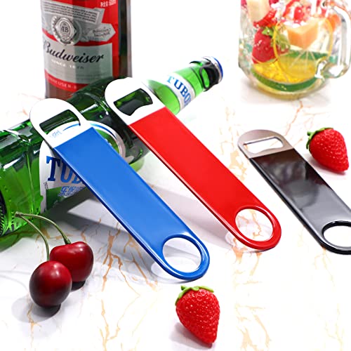 24 Pack Stainless Steel Flat Bottle Opener Bulk Heavy Duty Rubber Coated 7 Inch Bartender Beer Can Bottle Openers for Men Women Bar Kitchen Restaurant Party Supplies (Multicolor)