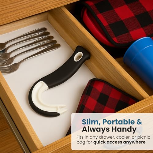 Ring Pull Can Opener for Soda and Food Cans Arthritis Aid with Non Slip Grip for Seniors Kids and Nail Protection Manual Pull Tab Tool for Easy Open Cans Black Dishwasher Safe (1 Pack)