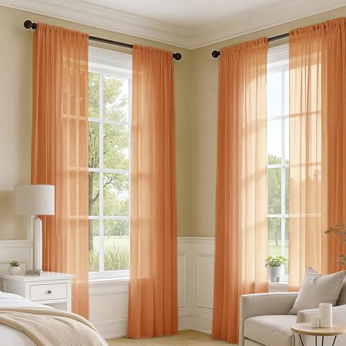 Fall Orange Sheer Curtains 72 Inches Long 4 Panels 42 x 72 Inches (42"W x 72"L (Pack of 4) / Orange)