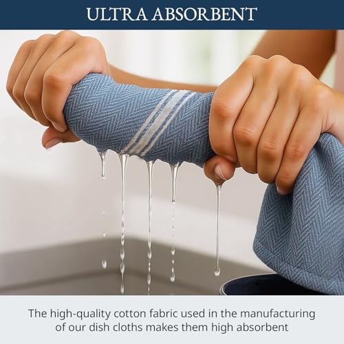 Absorbent Kitchen Towels 100% Cotton Lint (12 Pack / 07: Indigo)