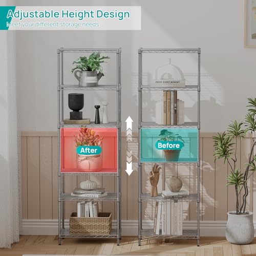 6 Metal Shelves Wire Shelving Storage Shelf Adjustable Unit Pantry (Grey / 6 Tier 12"Dx22"Wx69.5"H)
