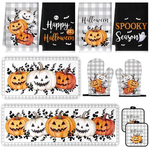 10 Pcs Halloween Kitchen Decor Set Pumpkin Kitchen Rugs (Black, Gray / Halloween Pumpkin)
