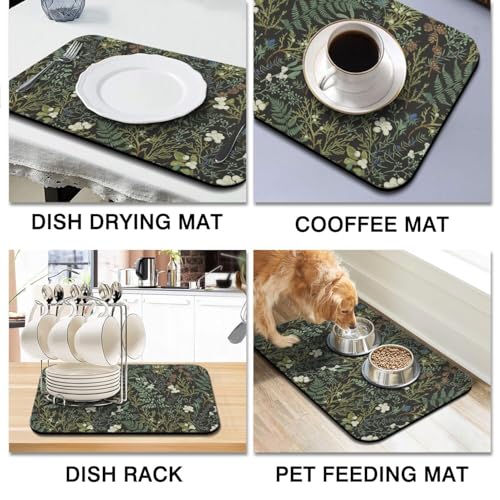 Dish Drying Mat 2 (Green Plants / 2-Pack)