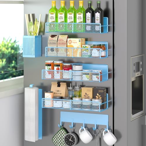 Magnetic Spice Rack for Refrigerator (Blue / 7 Pack)