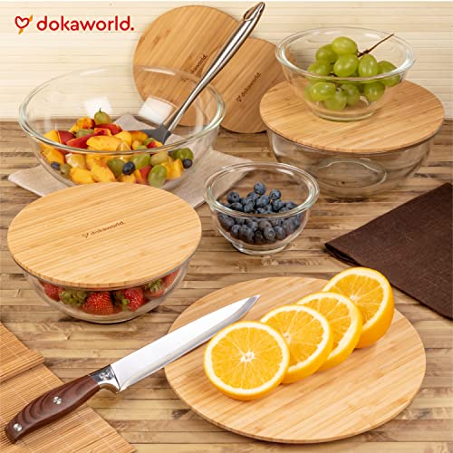Stackable Glass Mixing Bowls with Bamboo Lids Set of 5 (Natural)