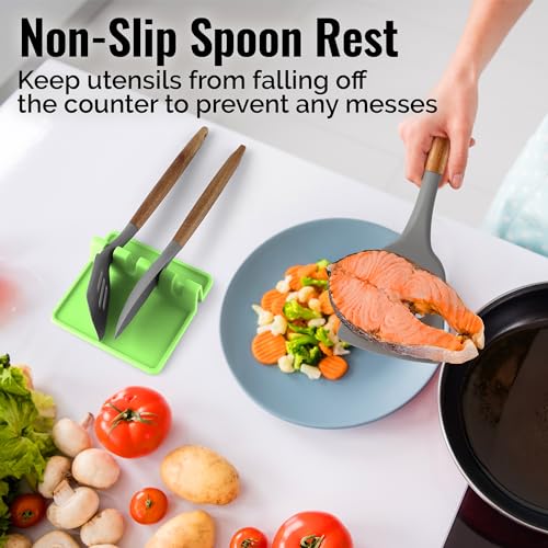 Silicone Utensil Rest with Drip Pad for Multiple Utensils (Medium / Bright Green)