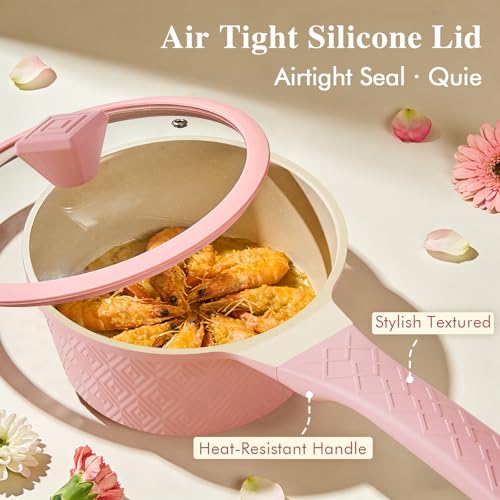 26PCS Pots Pans Set Non Stick Cookware (Pink)