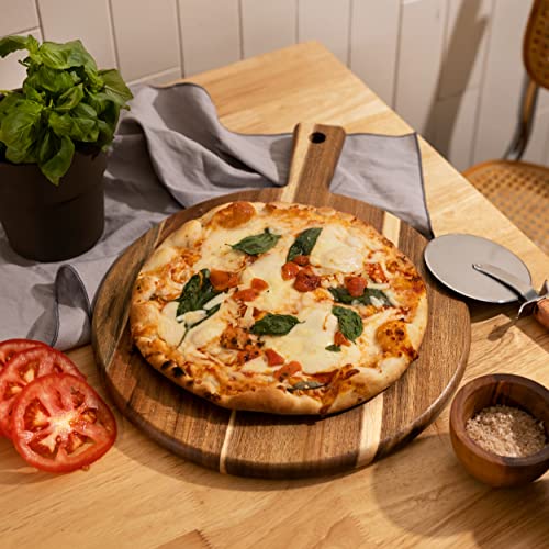 Acacia Wood Cutting Board and Chopping Board with Handle for Meat (Round)