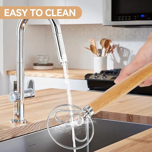 Danish Dough Whisk Dutch Bread Mixer Stainless Steel Hook Wooden Handle Baking Tools for Sourdough Pizza Pastry Cake Batter Making (White Wax Wood-XX / 1 Pack)
