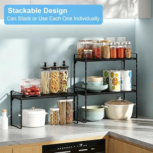 15.5 to 25.5 Inch Kitchen Cabinet Shelf Organizers (3 Pack:15.5"-25.5"Long / Black)