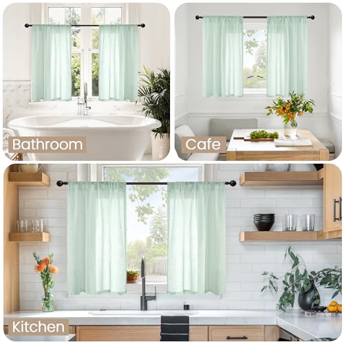 Sage Green Linen Curtains 40 Inch Length for Short Kitchen Cafe Windows (Sage Green / 30"W x 40"L (Pack of 2))