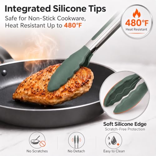 Kitchen Tongs with Silicone Tips (Sage Green)