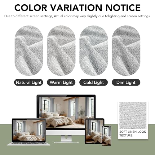 100% Blackout Linen Curtains for Bedroom Living Room 54 Inch Long (Light Grey/100% Blackout / 52"W x 54"L (Pack of 2))
