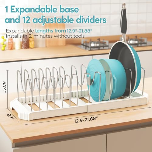 Expandable Pan Organizers Inside Cabinet with 12 Dividers White (White / 12 Adjustable Dividers)