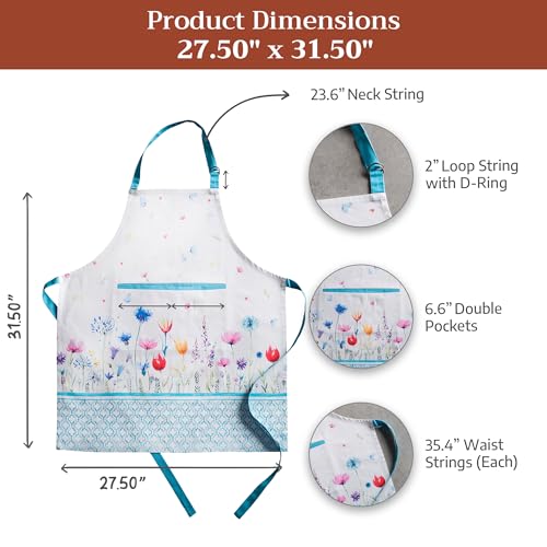 Aprons for women with Pocket 100% Cotton Pack of 1 (068 - Flower in the Field)