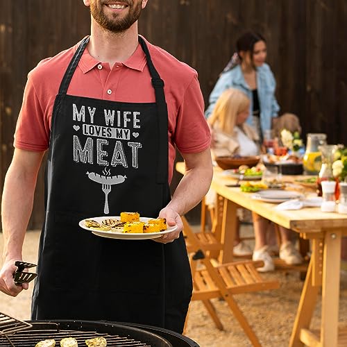 Aprons For Husband BBQ Cooking Baking Grilling Funny Aprons for Men Anniversary Birthday Valentines Apron with Pockets Gifts (Husband)