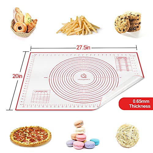 Silicone Pastry Baking Mat with Measurements Extra a Brush and a Dough Scraper (27.5"(L) x 20"(W) / Red)