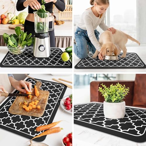 Dish Drying Mat Absorbent Dish Drying Mats for Kitchen Counter 18"x 28" (Stylish Black / 28" x 18")