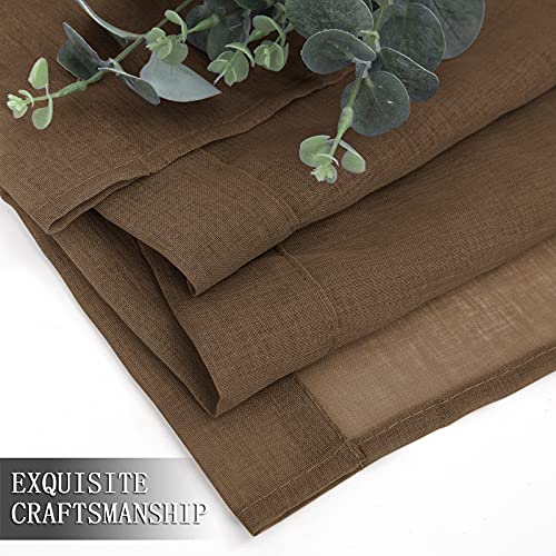 Short Sheer Curtains Linen Textured Living Room Curtain Sheers Light Filtering Rod Pocket Voile Curtains for Bedroom (42"W x 45"L (Pack of 2) / Brown)