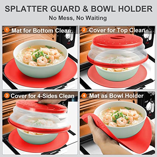 2 in 1 Aidacom Microwave Splatter Cover for Food & Silicone Microwave Mat (Red)
