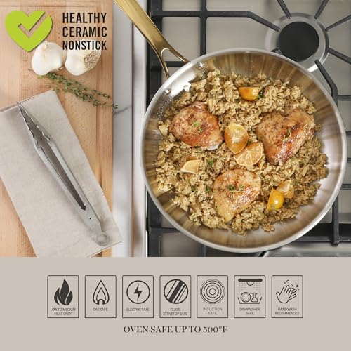 Castelle 12 Inch Stainless Steel Frying Pan with Gold (Stainless Steel W/ Gold Handle / 12" Frying Pan)