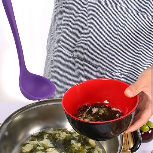 Silicone Soup Ladle Spoon 8.5 Inch Heat Resistant to 450°F One Piece Design Restaurant Kitchen Cooking Utensil for Serving Soup Purple (Purple)