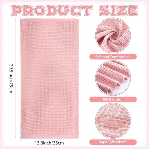 4 Pack Pink Hand Towels Waffle 100% Cotton 13x29 Inch (Pink)