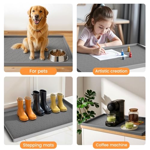 Under Sink Mat 31" x 22" Waterproof Silicone Cabinet Kitchen Liner (Light Grey / 22"w x 31"l)