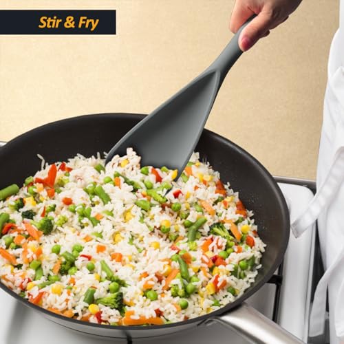 Silicone Cooking Spoon Spatula For Non (Gray_2-PCS)