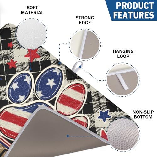 4th of July Dish Drying Mat 24x18 Inch (Patriotic Cute Black Blue Red / 24" x 18")