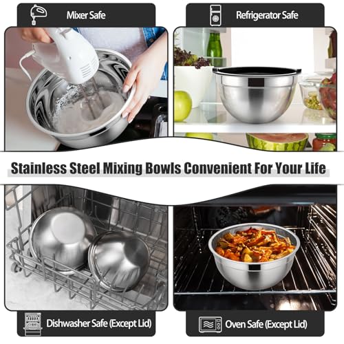 Stainless Steel Mixing Bowls with Airtight Lids (Black / Airtight Lids)